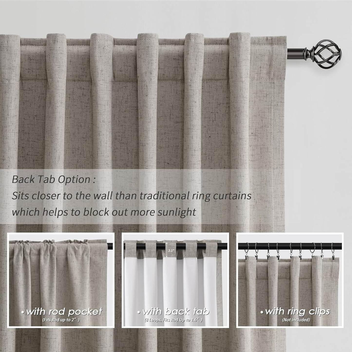 BOODII Dark Taupe Linen Blackout Curtains for Bedroom 84 Inch Length 2 Panels Set Room Darkening Curtains Black Out Curtain Neutral Thermal Insulated Living Room Nursery Drapes Back Tab 52x84