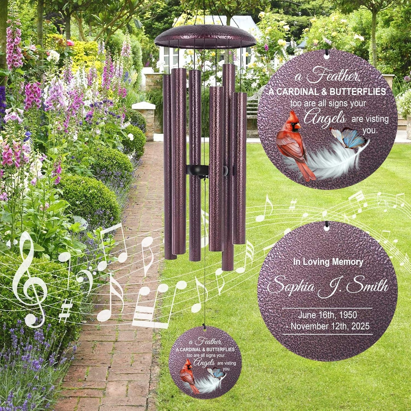 ASTARIN Custom Cardinal Wind Chimes for Loss of Lover Mom Dad, Butterfly Wind Chime Memorial Sympathy Gifts for Remembrance, Windchimes in Memory of a Loved One