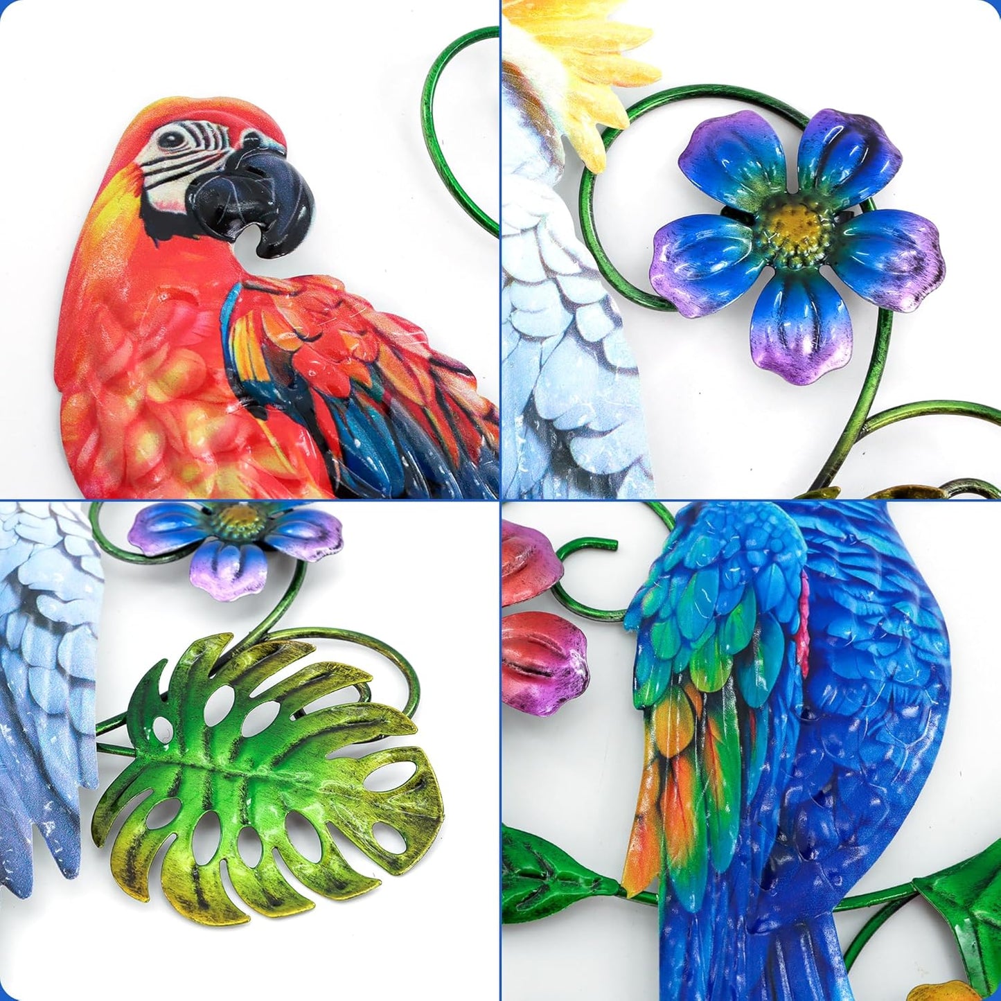 J-Fly Metal Parrots Wall Decor Outdoor Decorations for Yard Garden Decor, Metal Wall Art Decor, Patio Decorations Outdoor Bird Wall Decor-12 Inches Parrot Large Hanging Wall Decor 3 Pack