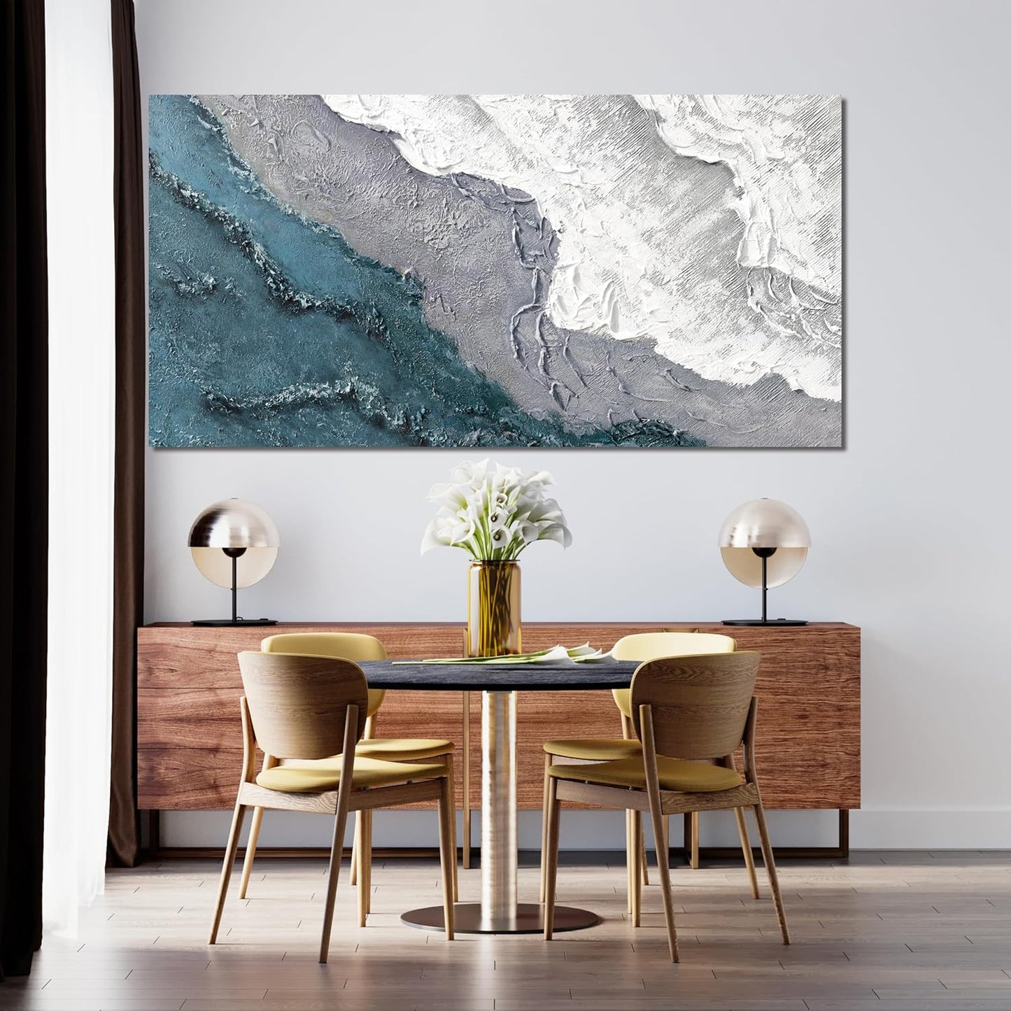 Abstract Wall Art Decor Large Modern Blue White Wall Art Prints Abstract Canvas Art Wall Decor Wave Artwork for Walls Coastal Minimalist Wall Art Decorations Bedroom Office Wall Art Decor 24" X 48"