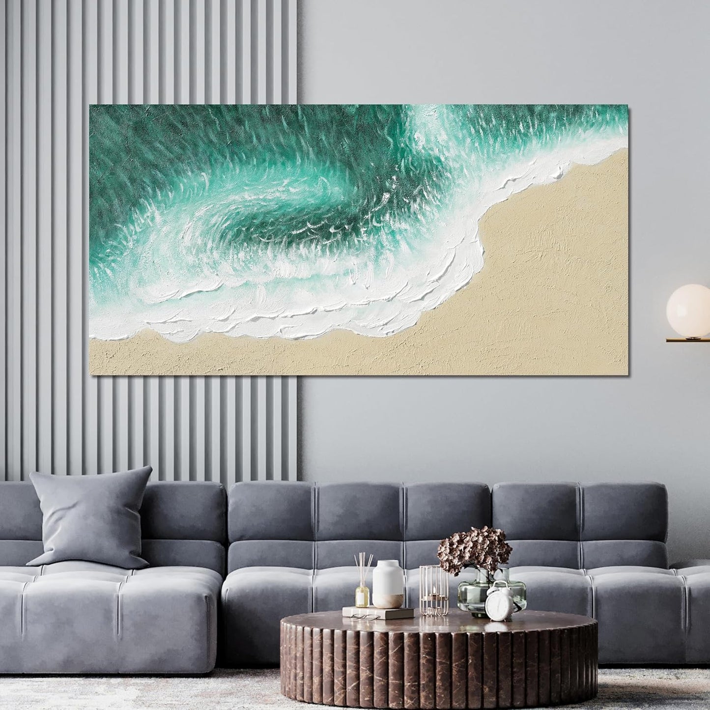 Canvas Wall Art Decor Modern Large Wall Art Prints Wall Pictures for Living Room Green Coastal Beach Wall Art White Canvas Art Wall Decor Oversized Artwork for Walls Bedroom Office Wall Art Decor 29"X58"