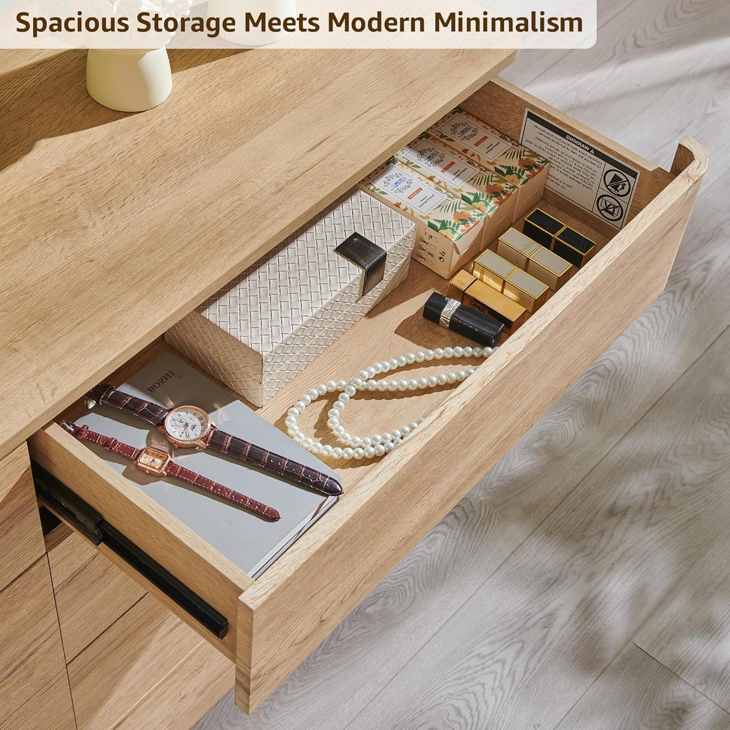 8 Drawer Dresser for Bedroom, 52 Inch Wide Modern Chest of Drawers, Push-to-Open Wood Storgae Organizer with Large Drawers for Bedroom, Living Room, Hallway,Natural Oak