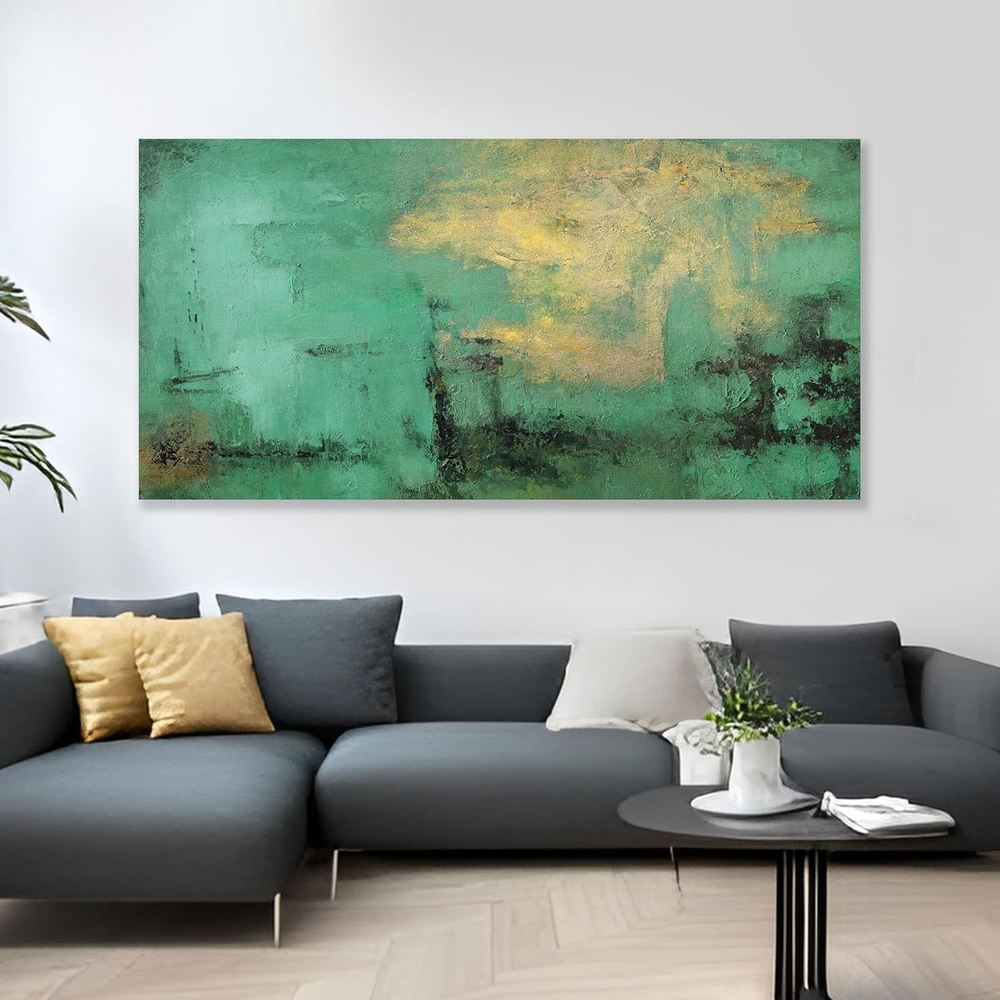 Home Decor Abstract Art Retro Wall Art Green and Gold Abstract Wall Art Abstract Wall Art Framed Wall Hanging Decor for Living Room Bedroom Dining Room Home Office Decor 24"x48"