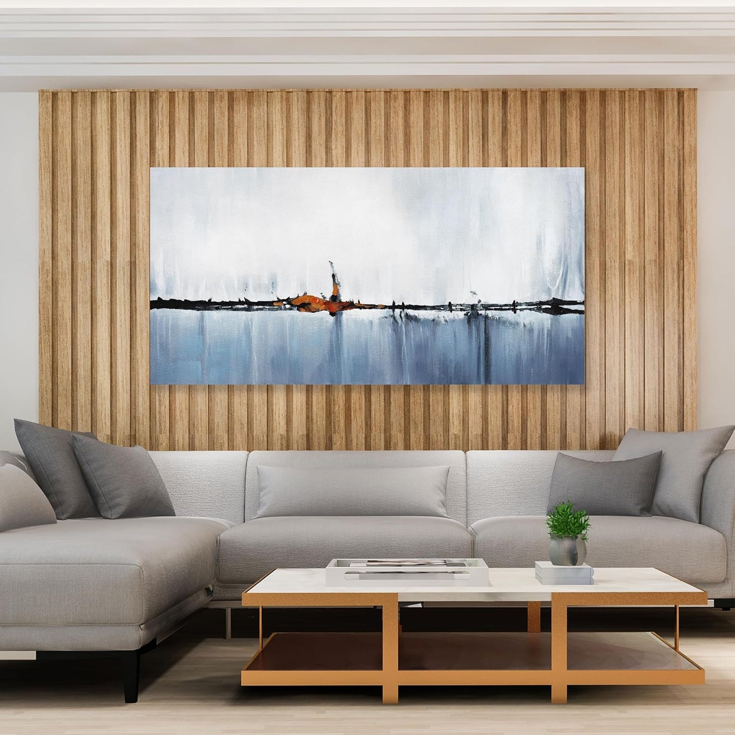 Abstract Wall Decor Modern Abstract Wall Art Blue and White Pictures Canvas Art Wall Decor Framed Artwork for Living Room Bedroom Dining Room Home Office Decor 29"x58"