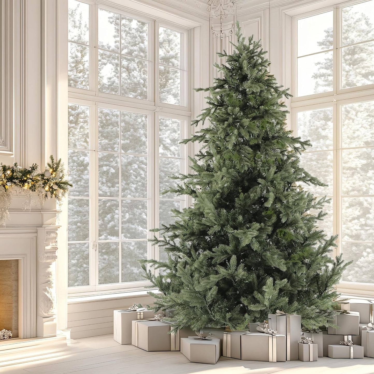 Fraser Hill Farm 12-Ft. Foxtail Pine Artificial Christmas Tree with Stand and No Lights, Unlit Foldable Fake Tree with Realistic Foliage for Home Decoration