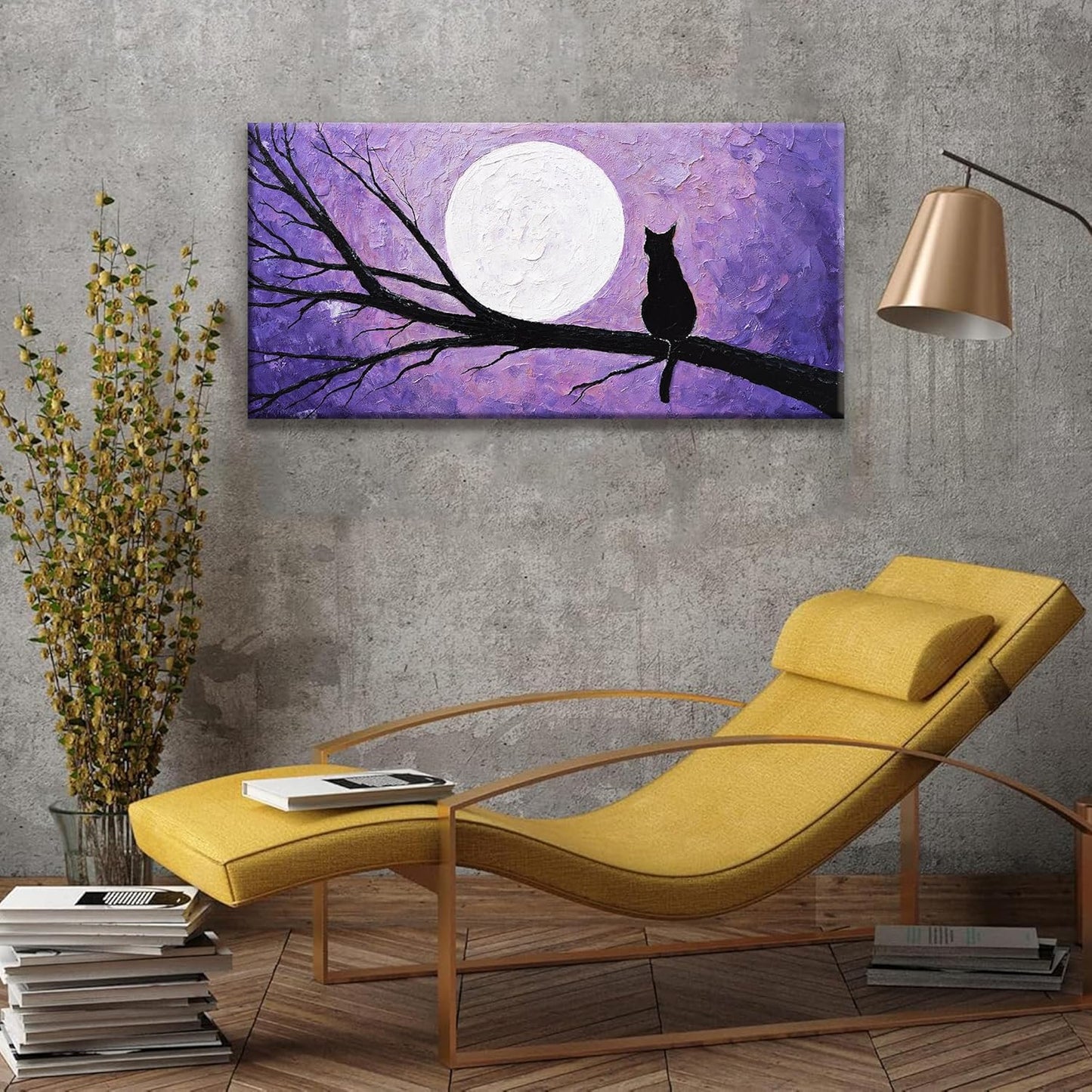 QSQ Cat Wall Art Prints Painting Canvas Art Wall Decor Funny Monet Cat Under The Moonlight Abstract Wall Art Posters Picture For Bedroom Bathroom Office Home Decor Aesthetic 20" × 40"