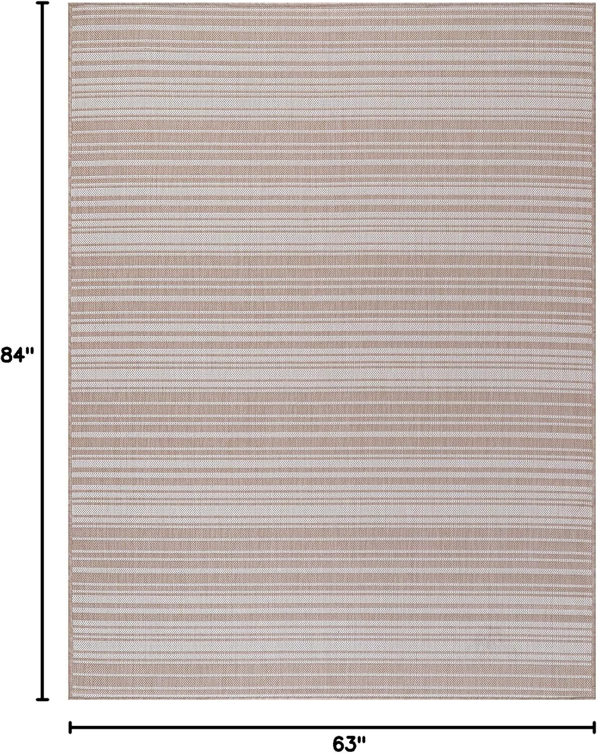 Stripe Outdoor Rug 5x7 Washable Outside Carpet for Indoor Patio Porch Waterproof Easy Cleaning Non Shedding Area Rugs Beige 5 x 7