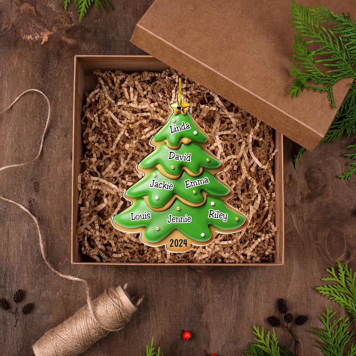 Family Gingerbread Name - Personalized Custom 3D Inflated Effect Acrylic Ornament Family Members and Pets Ornament Gifts for Family Tree Decoration (A05, 2 Names)