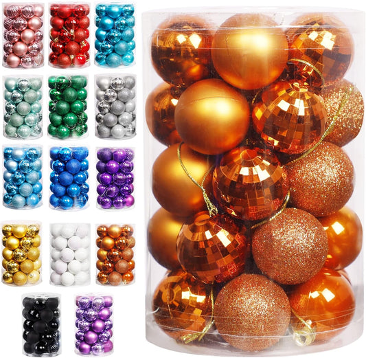 Lulu Home Halloween Ball Ornaments, 34 Ct 1.57" Pre-Strung Hanging Ornament Decorations, Shatterproof Plastic Balls for Holiday Party Wreath Garlands Trees, Orange