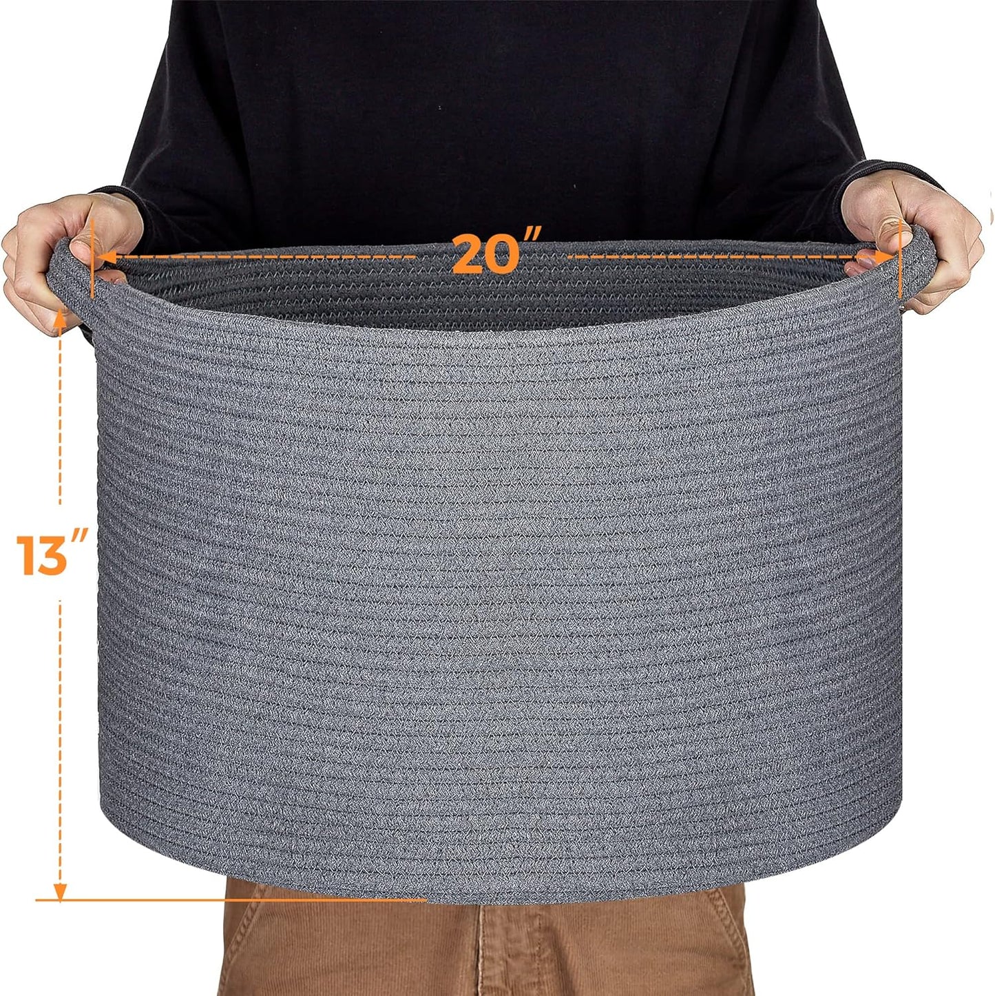 Ravinte Blanket Basket - 20"x 20"x 13" Cotton Rope Basket for Living Room, Baby Toy Storage Basket, Large Woven Laundry Basket (Gray)