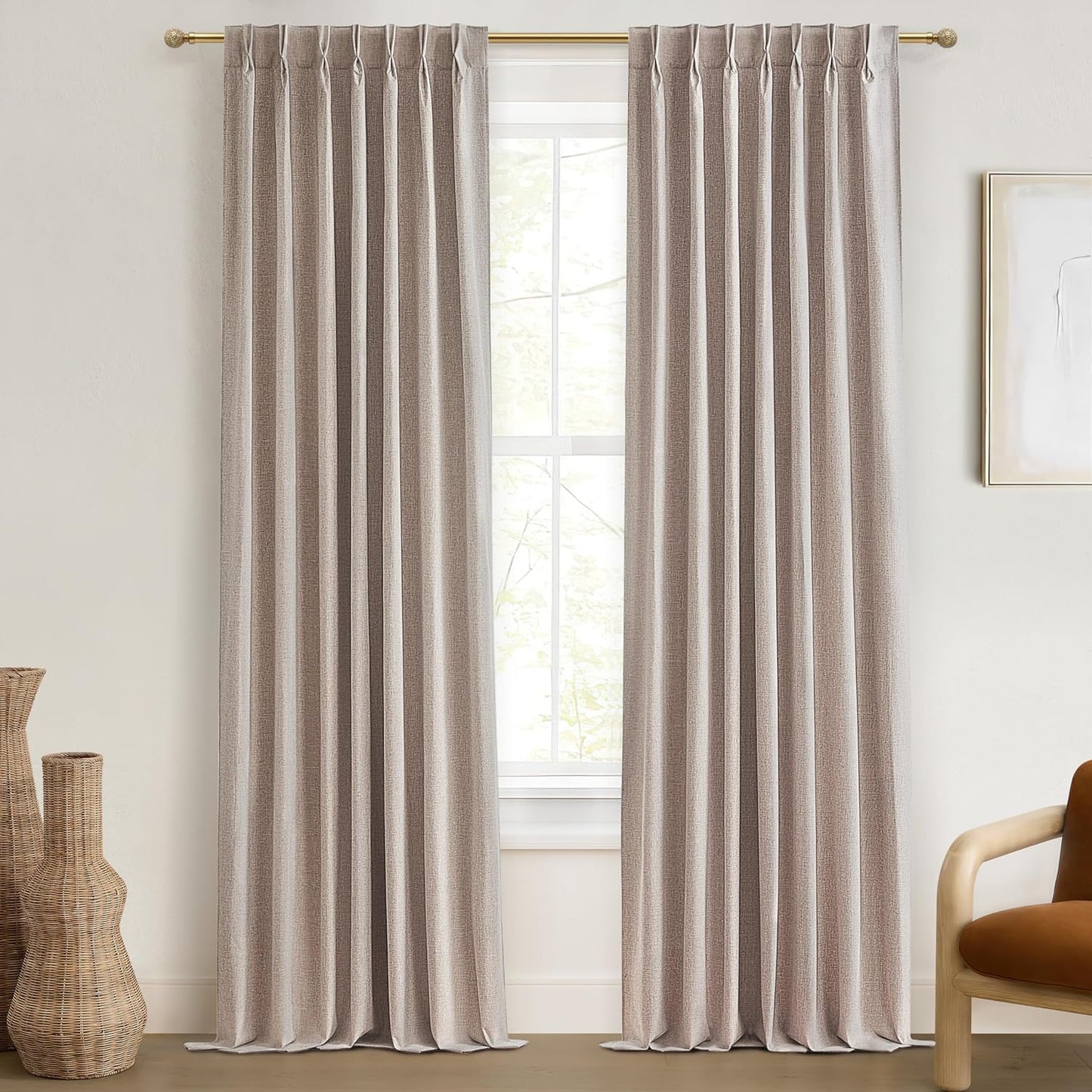 100 Inch Length Custom Summer Curtains for Windows Living Room, Viral Back Tab Pinch Pleated Blackout Curtain with Hooks Faux Linen Designer Drapes for Sliding Glass Doors(40Wide x 100Tall x 2Panels)