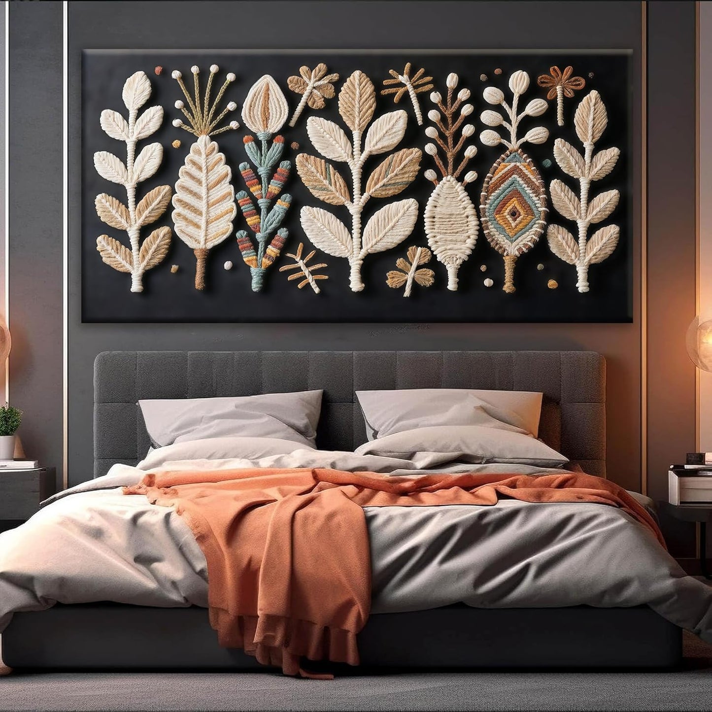 Tsomzxng Large Boho Black Wall Art For Living Room Chic Home Wall Art Modern Multicolor Leaves Feather Canvas Wall Art Decor Picture For Bedroom Apartment Kitchen Home Wall Decor 29" W X 58" L
