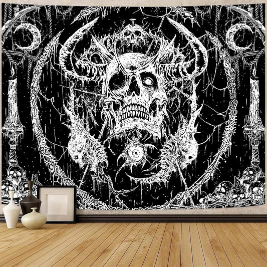 Lifeella Skull Tapestry, Gothic Horror Moon Skeleton Mystic Dark Tapestries for Bedroom Grunge Wall Hanging Black and White 44 x 60 inch