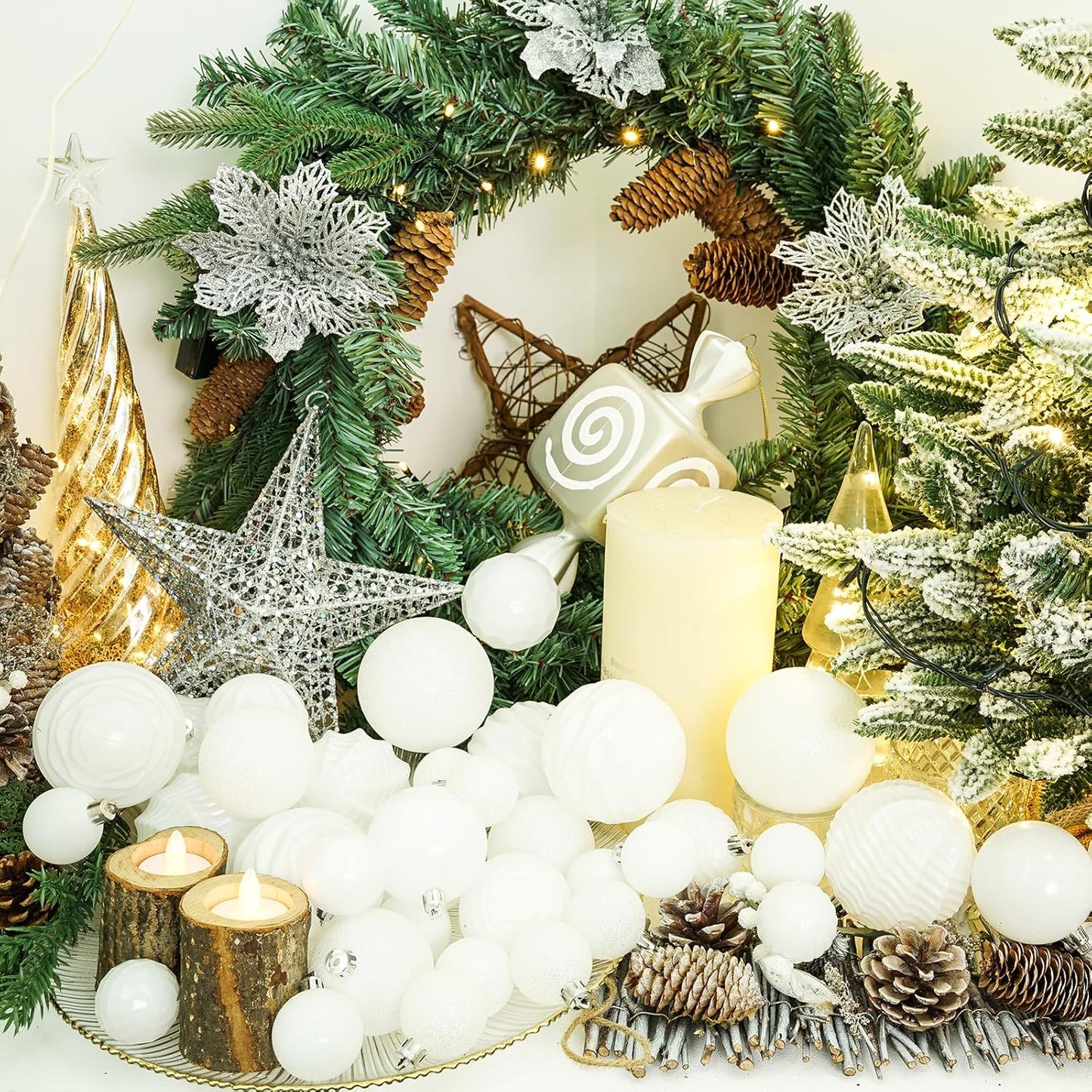 XmasExp 16ct Christmas Balls Ornaments - Shatterproof Large Hanging Ball Decorative Xmas Balls for Halloween Decorations Holiday Wedding Party Xmas Tree Decoration(3.15"/80mm, White)