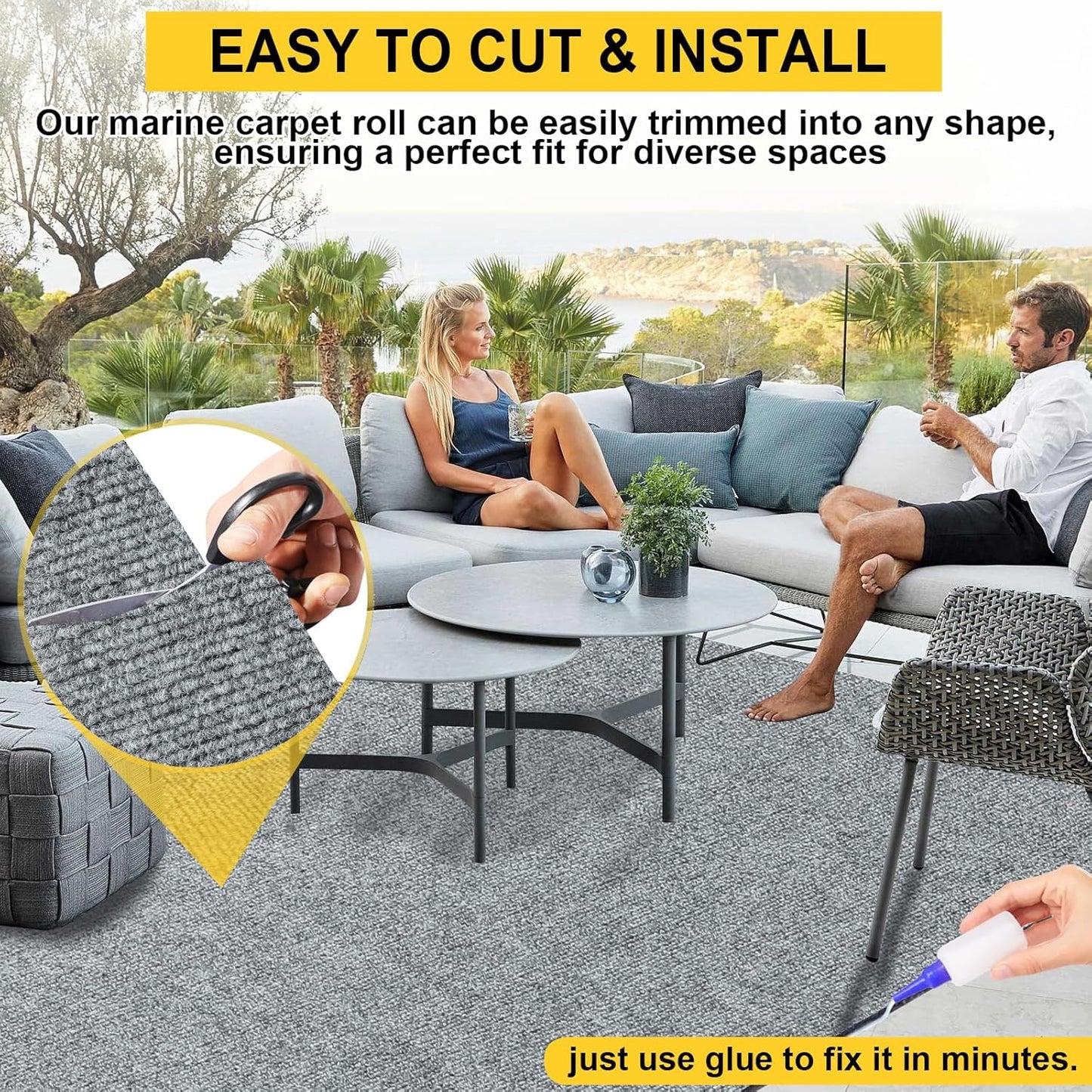 Marine Carpet,6 FT x 23 FT Smoke Gray Indoor Outdoor Carpet 0.2" Thick Boat Carpet with Water-Proof TPE Backing, Non-Slide Outdoor Marine Carpet Roll for Home, Patio, Porch, Deck