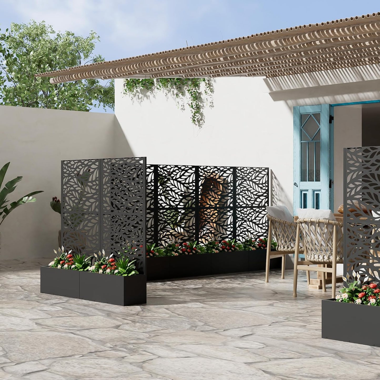 Casaphoria Metal Raised Garden Bed with Trellis, 59"x30"x12" Planter Box for Climbing Plants, Vegetables & Vines, Features Drainage Holes and Privacy Screen (Black-Spring)