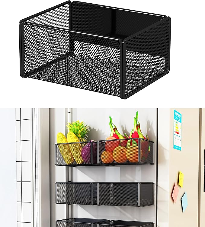 Magnetic Basket Organizer Holder for Fridge Magnetic Storage Bin Box Containers for Refrigerator Whiteboard Classroom (Small, Black)