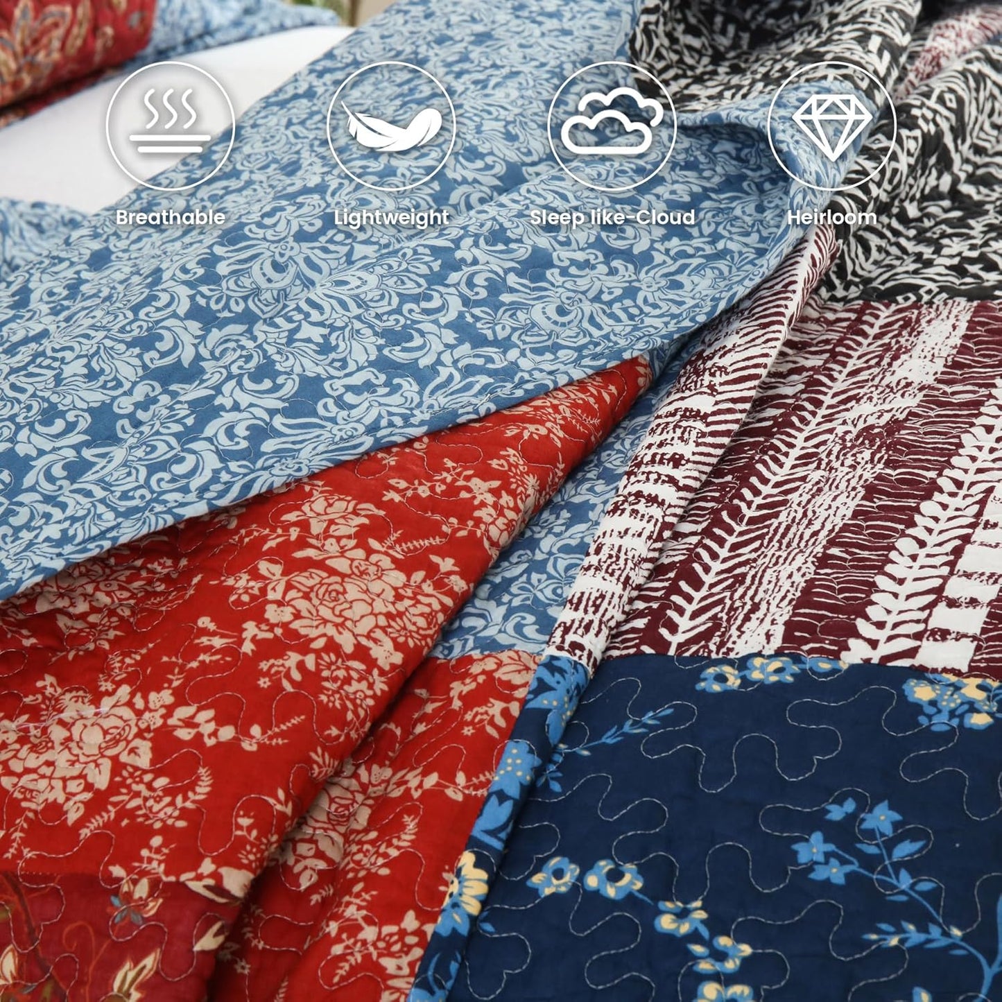 Secgo Twin Comforter Set for Bed - 100% Cotton Quilts Twin Size, Black Bedspreads (68 * 86 Inch) with 2 Pillow Shams, Patchwork Reversible Lightweight Bedding