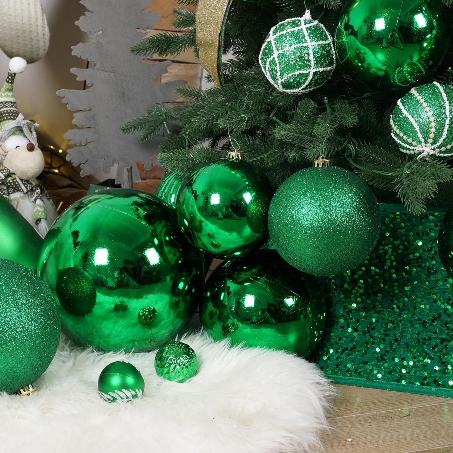 XmasExp Large Christmas Ball Ornaments,1pcs Green Giant Shatterproof Plastic Hanging Mercury Xmas Ball Decorations Christmas Tree Ornaments (Green, 8")