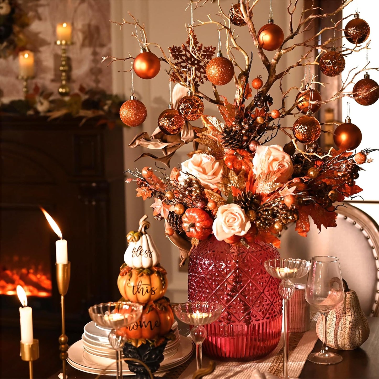 Valery Madelyn Christmas Tree Decorations Ornament Set for Fall Halloween, 50ct 2.36 Inches Orange Shatterproof Christmas Ball Ornaments Hanging Xmas Holiday Party Decor