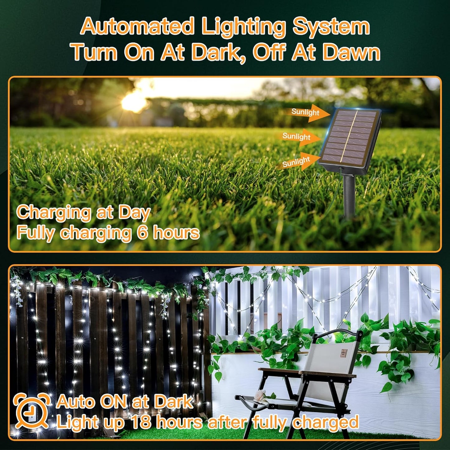 2 Pack Solar String Lights Total 240LED 80FT, IP67 Waterproof Solar Lights for Outside with 8 Modes, Upgraded Solar Panel Fairy Lights for Garden Party Wedding Decorations (Cool White) …