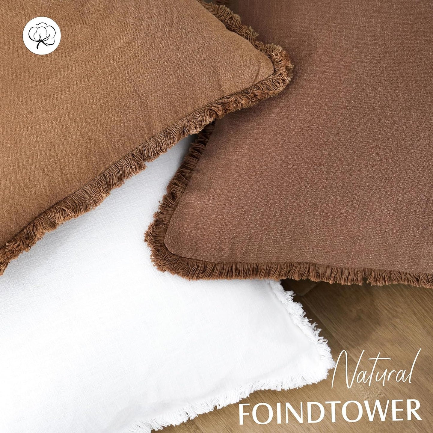 Foindtower Set of 2 Decorative Linen Fringe Throw Pillow Covers Cozy Boho Farmhouse Cushion Cover with Tassels Soft Accent Pillowcase for Couch Sofa Bed Living Room Home Decor, 26×26 Inch, Rust