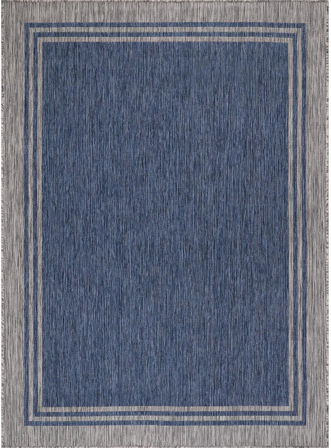 Bordered Outdoor Rug 10x14 Washable Outside Carpet for Indoor Patio Porch Waterproof Easy Cleaning Non Shedding Area Rugs Navy 10 x 14