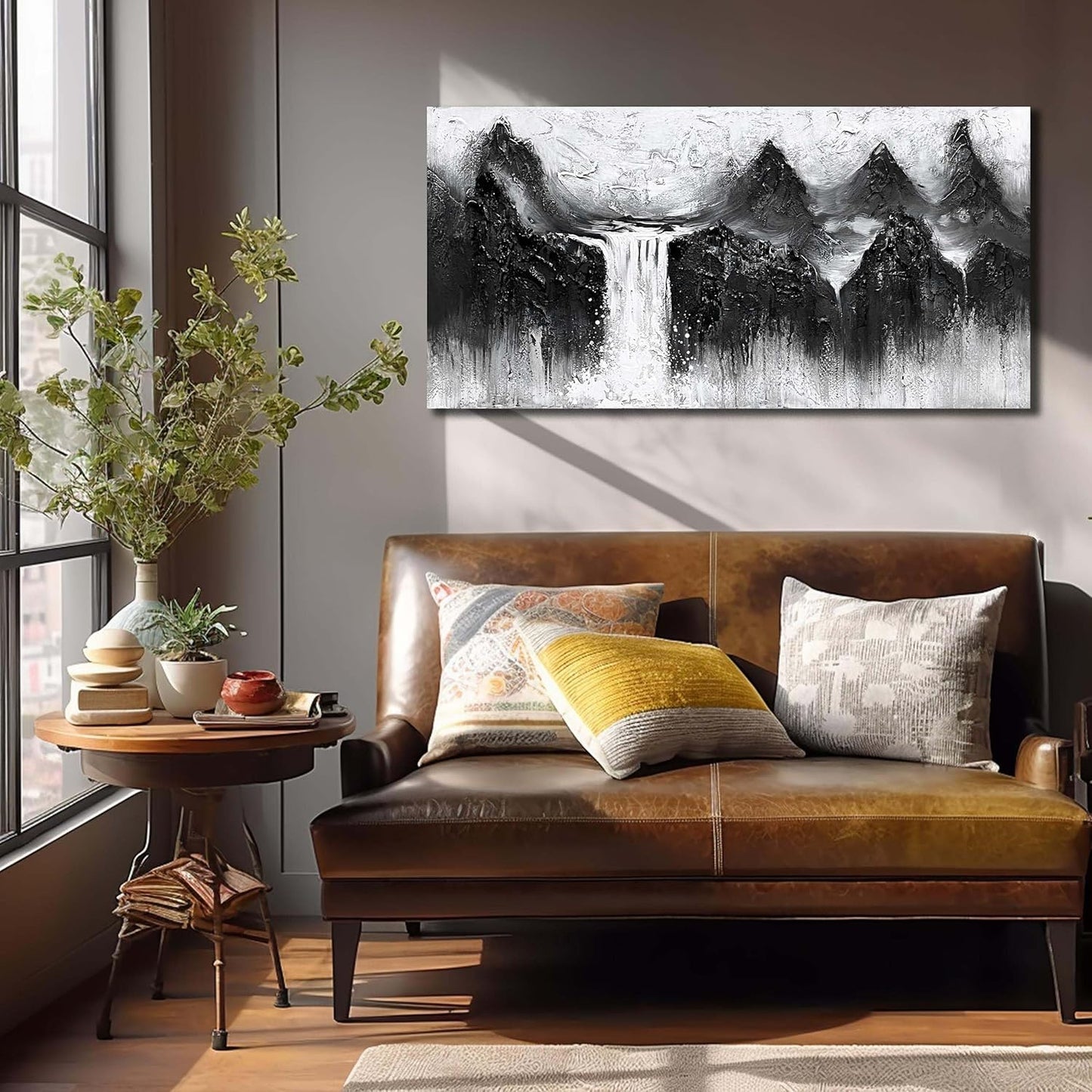 Mountain Pictures Wall Decor for Living Room Waterfall Painting Wall Art for Bedroom Black and White Wall Art for Office Size 20 x 40 Inch