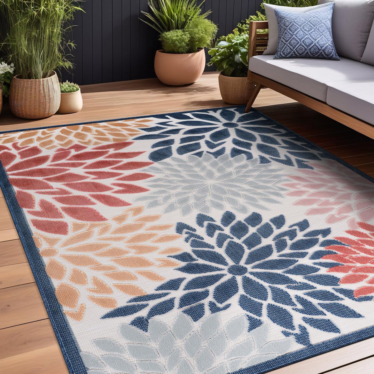 Beverly Rug Outdoor Rug 10x14 Large Modern Floral Tropical Area Rugs for Indoor and Outdoor Patio Easy to Clean Non Shedding Living Room Porch Garden Washable Outside Carpet (10 x 14 Multicolor)