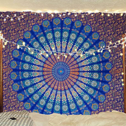 raajsee Blue Turquoise Tapestry- Best Mandala Wall Hanging- Bedding Tapestry For Bedroom Aesthetic-Size QUEEN 210 X 220 CMS