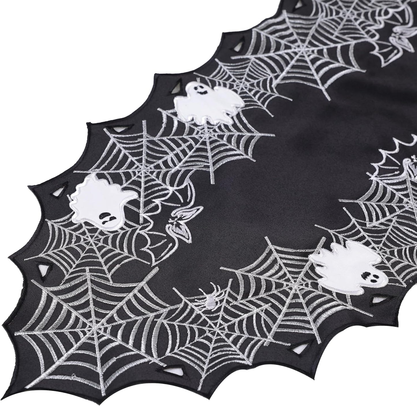 Chlophy Halloween Table Runner Black Spider Web Table Runner Gothic Embroidered for Kitchen Dining Halloween Décor Home Party Table Decoration 72in