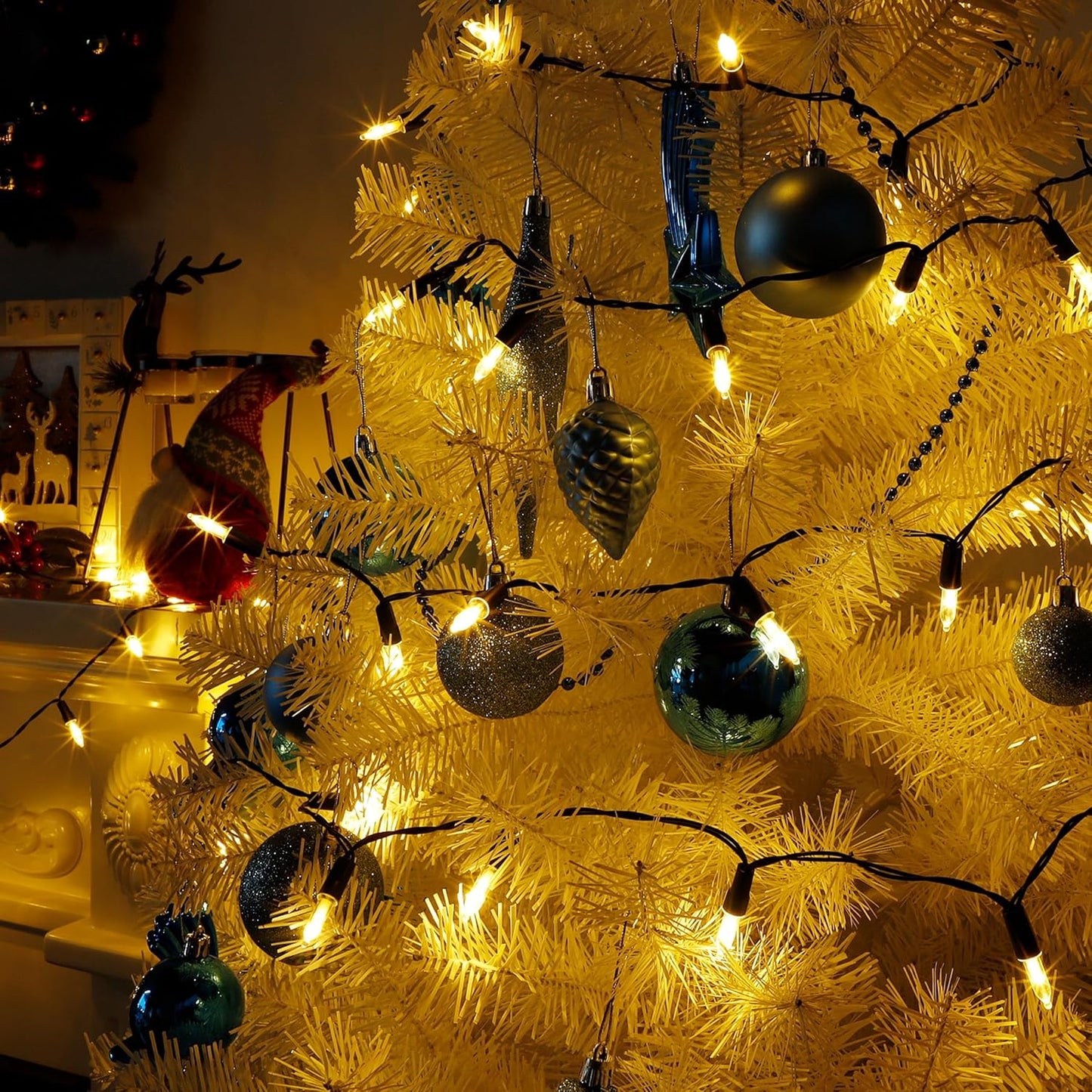 Joliyoou 4 Packs Total 200 LEDs 64ft Warm White Christmas String Lights, Battery Operated Christmas Mini String Lights with 8 Lighting Modes, Indoor Outdoor LED Xmas Fairy String Lights with Timer