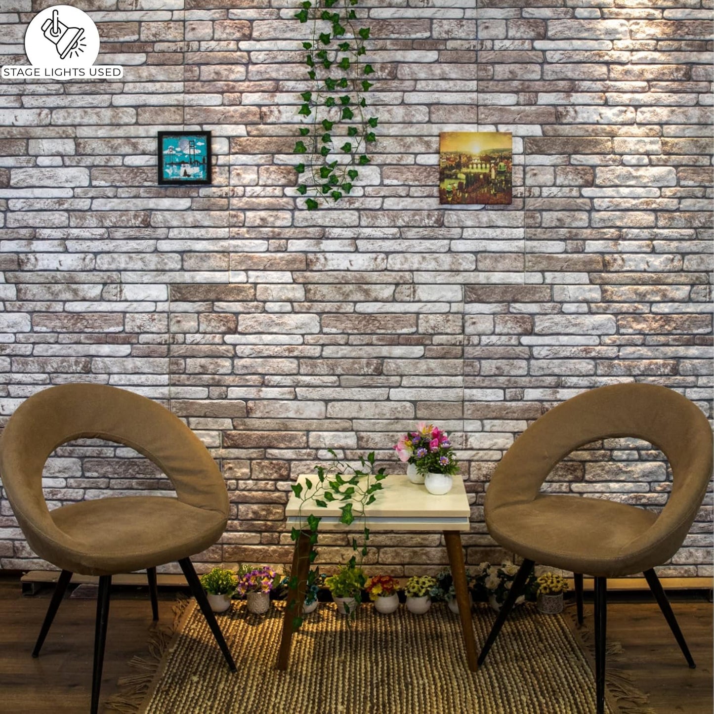 Dundee Deco 3D Wall Panels Faux Brick - Cladding Light Brown Grey Stone Look Wall Paneling, Styrofoam, Sample, Size 10 x 10 in.