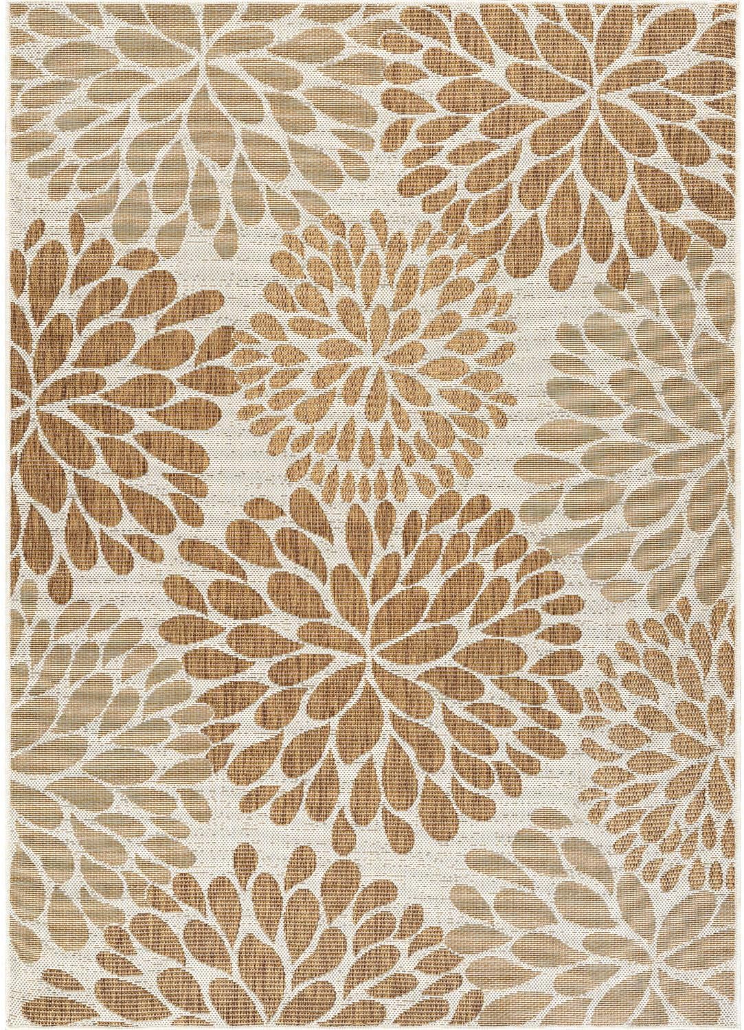 Beverly Rug Outdoor Rug 10x14 Modern Exotic Tropical Leaf Area Rugs for Indoor and Outdoor Patio Deck Porch Garden Water Resistant Washable Outside Carpet (10 x 14 Beige)