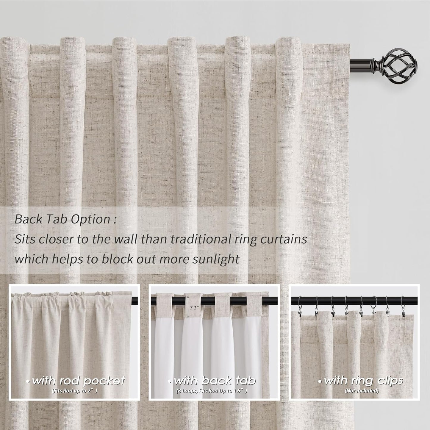 BOODII 63 Inch Blackout Curtains Linen Black Out Curtain for Bedroom 2 Panels Set Neutral Room Darkening Curtains Sand Beige Thermal Insulated Curtain for Nursery Window Drapes Back Tab 52x63