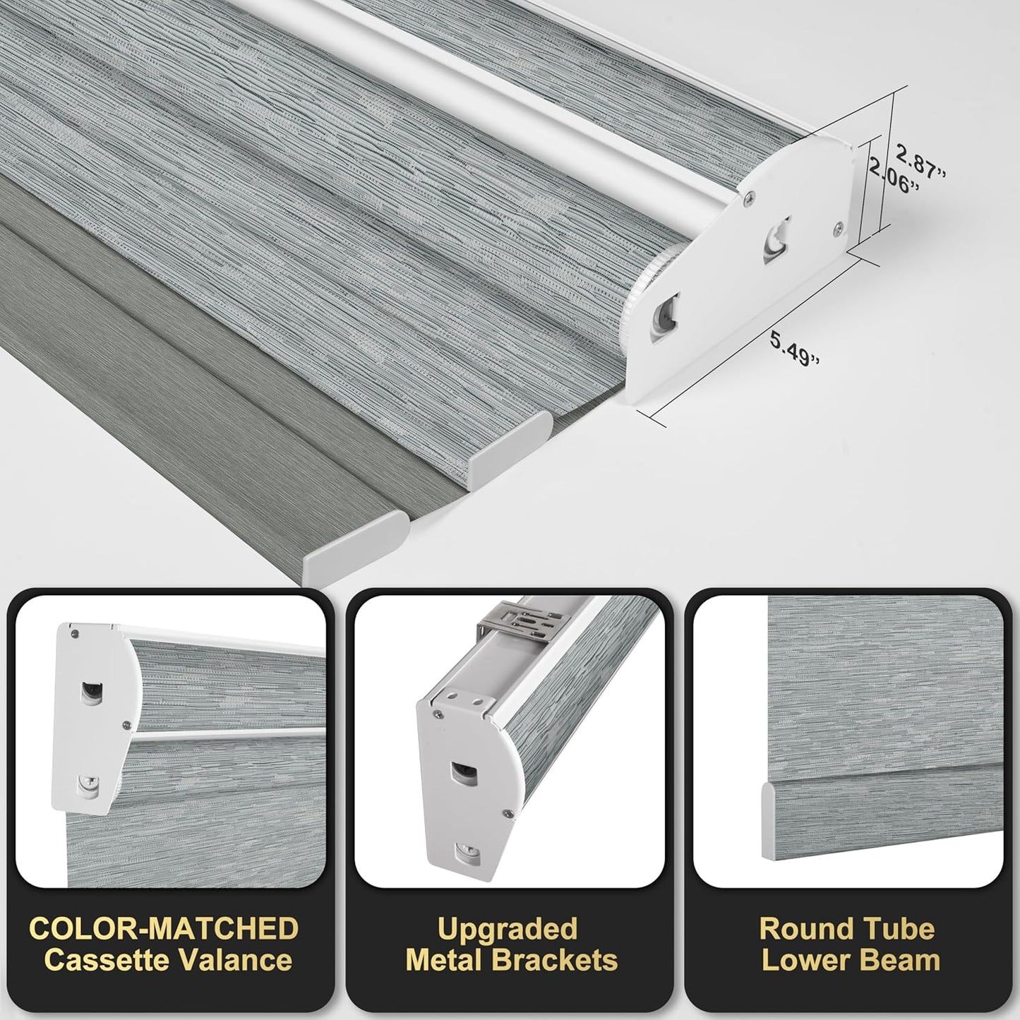 BERISSA Cordless Dual Roller Shades with Cassette Valance, Double Window Shades Blackout and Light Filtering, Day and Night for Home Office Door. Striped Jacquard Grey. 33 W x 36" H