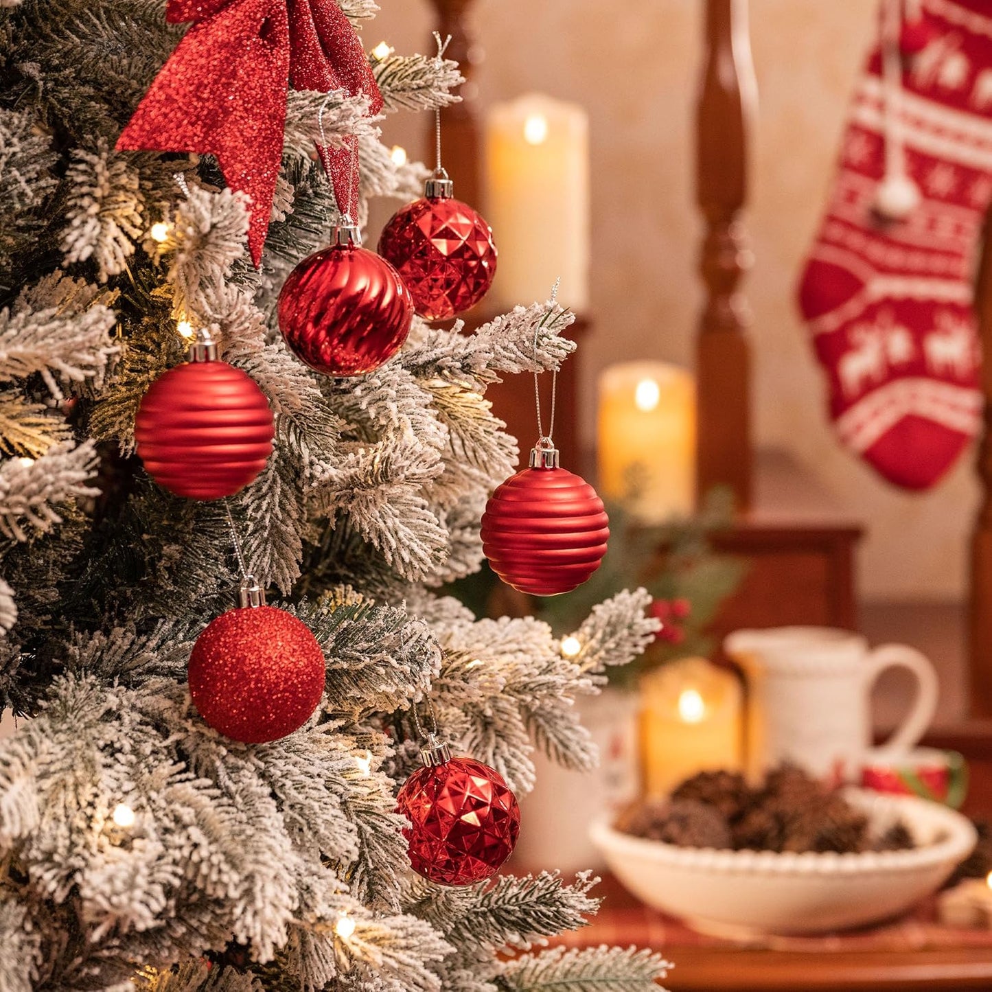 Valery Madelyn Christmas Ornaments Tree Decorations Set for Fall Halloween, 24ct Red Shatterproof Ball Ornaments, 2.36" Hanging Ornament Bulk for Xmas Holiday Party Decor