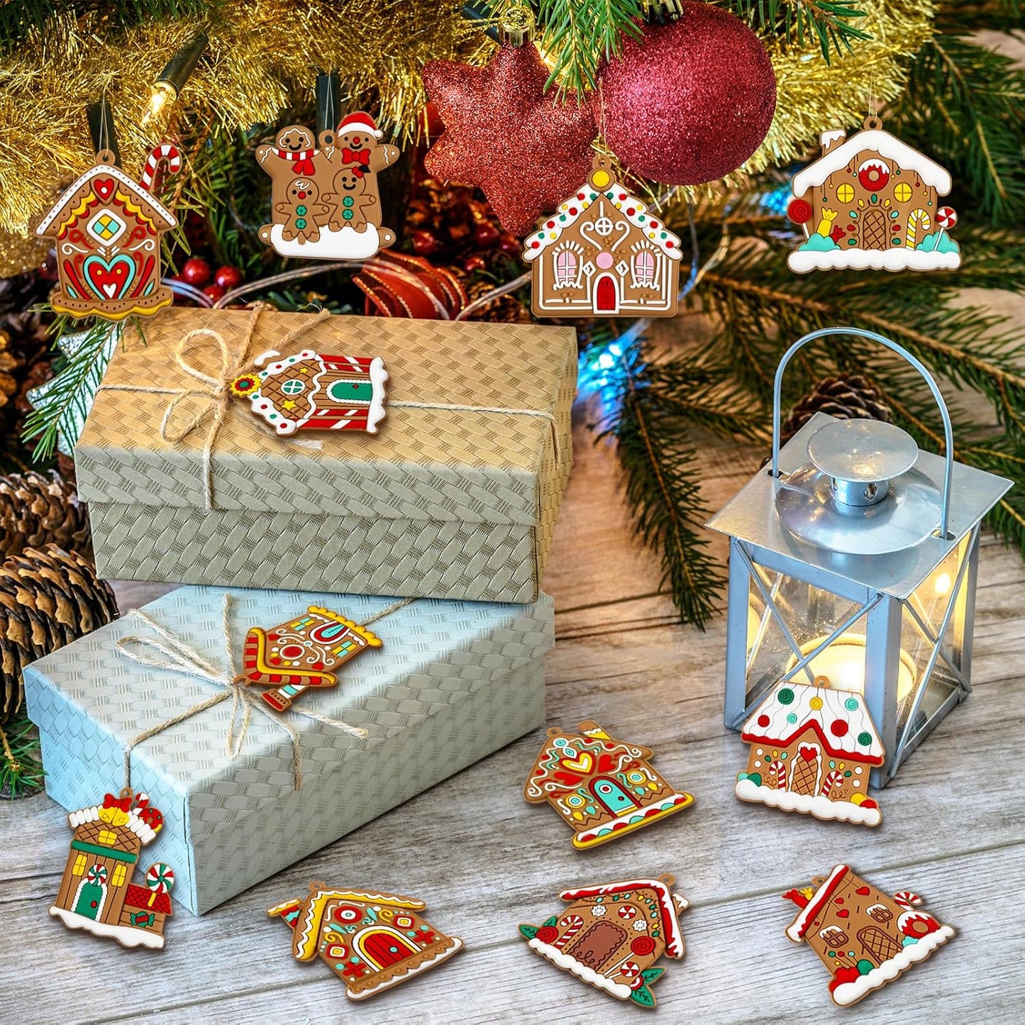 Gingerbread House Ornaments Christmas Tree Decoration - 24pcs Gingerbread House Christmas Decorations Hanging Ornaments for Holiday Xmas Tree Home Decor