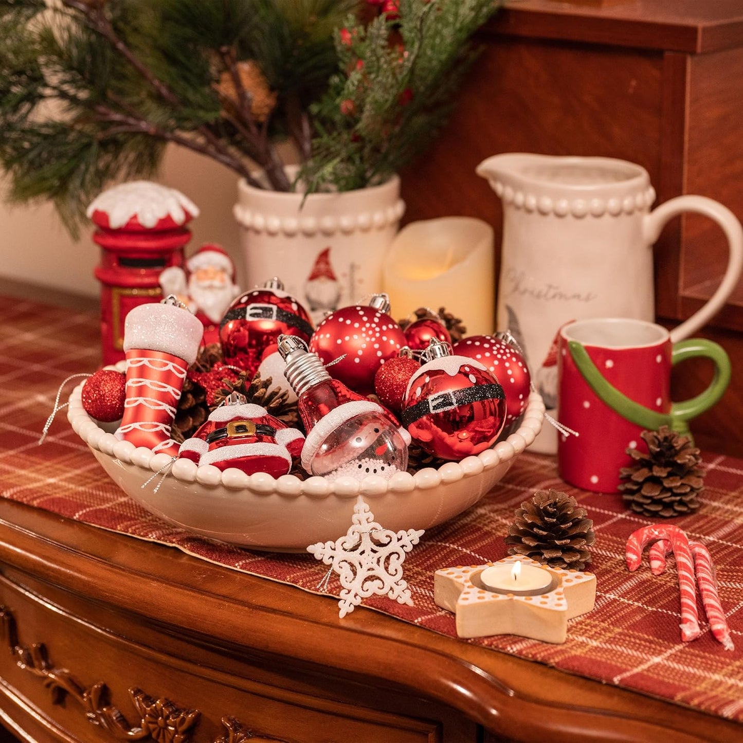 Valery Madelyn Christmas Ornaments Set, 70ct Red and White Shatterproof Christmas Tree Decorations Ball Ornaments Bulk, Traditional Decorative Hanging Ornaments for Xmas Trees Holiday Party Decor