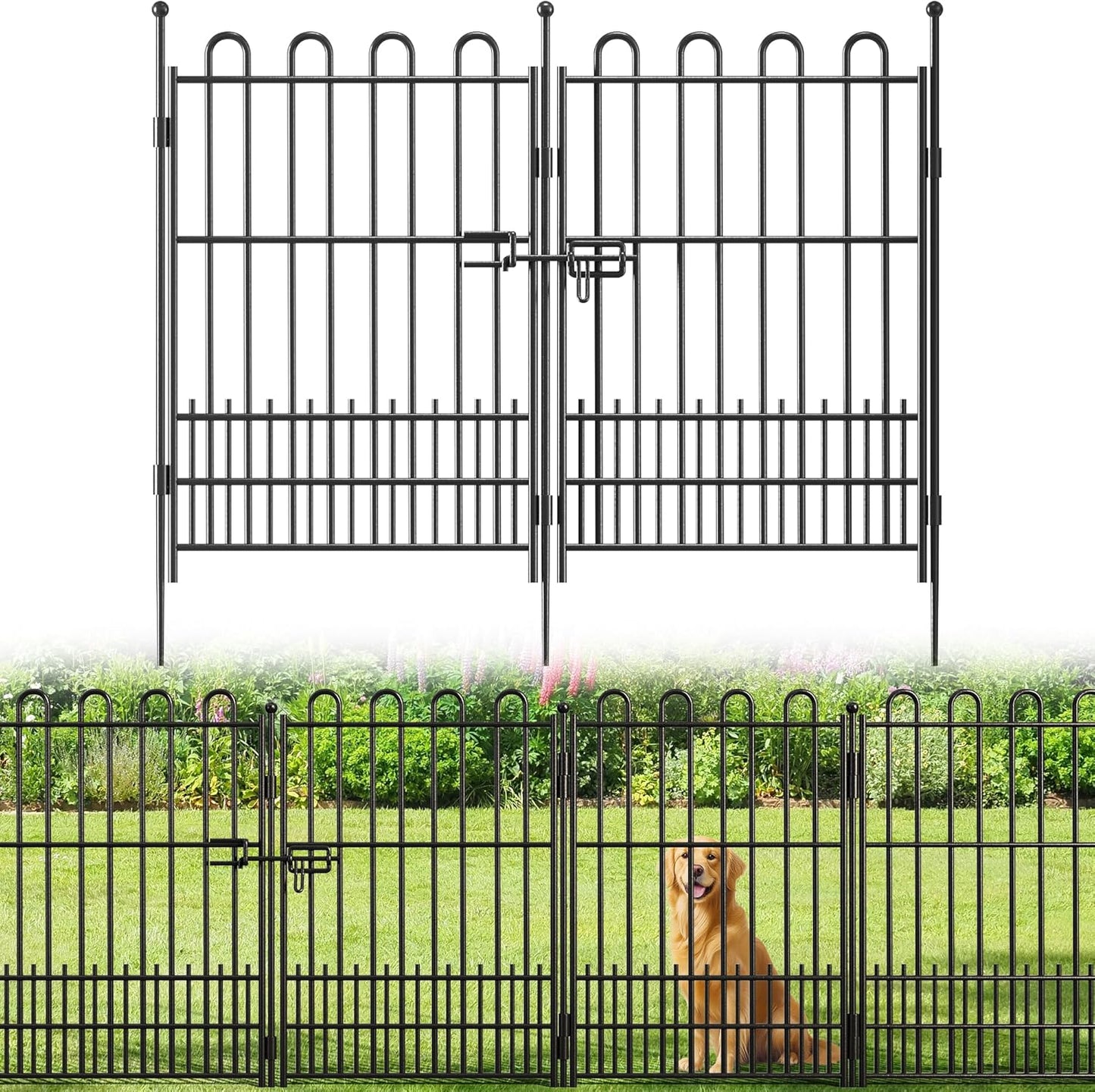 5 Panels Decorative Garden Fence with U-Shape and Latch Gate, 39.51in (H) X 11.54ft (L) Dog Fence Outdoor for Yard Security, Garden Fencing Includes Deep Stakes