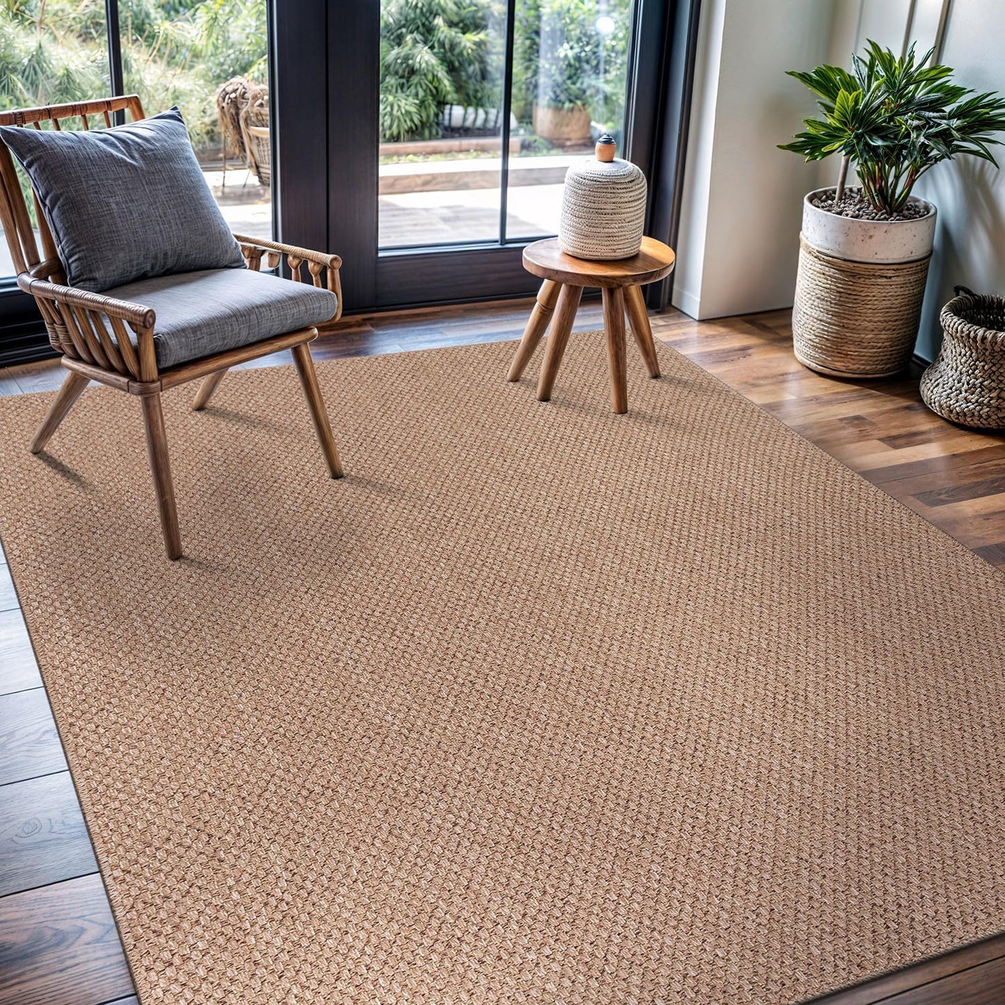 CAMILSON Easy Jute Rug 9x12, Large Indoor Outdoor Natural Color Farmhouse Area Rugs for Living Room Patio and Kitchen Rug, Solid Boho Woven Design, Easy-Cleaning, Washable Outside Carpet (9 x 12)