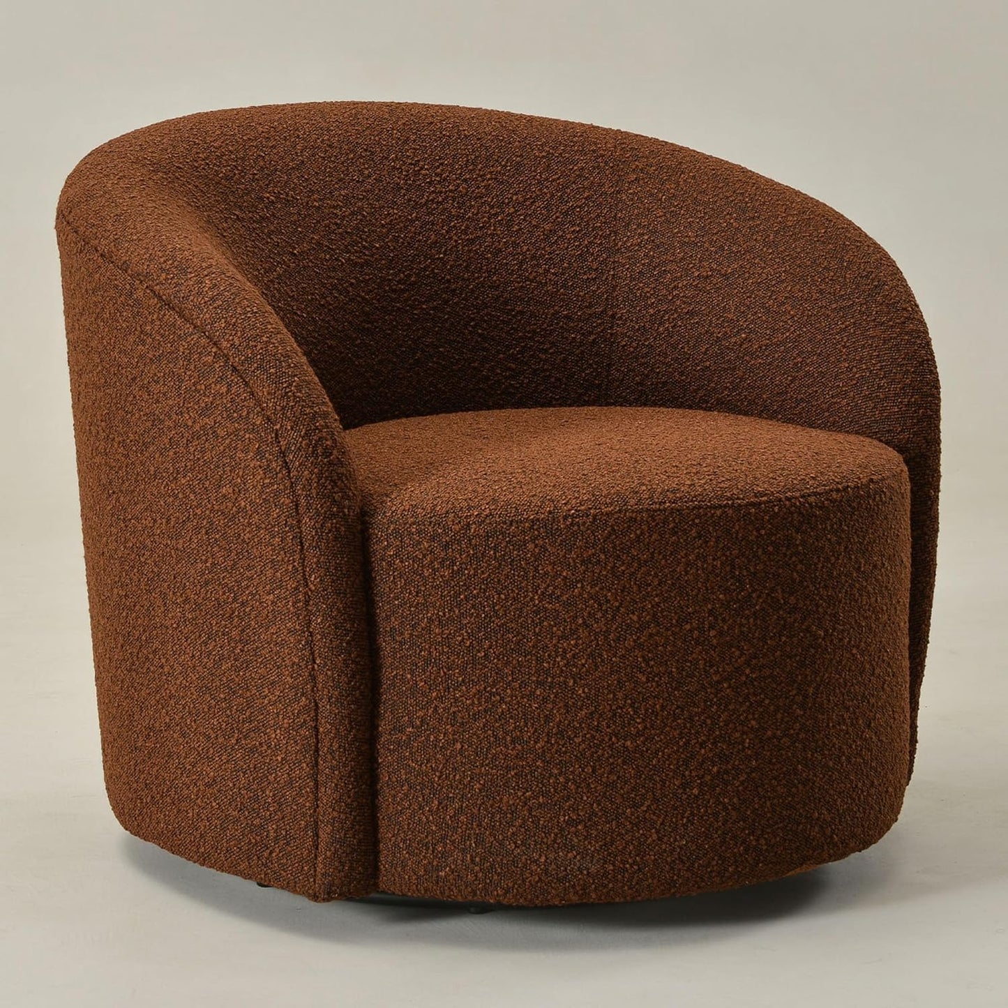 KINWELL Sherpa Swivel Barrel Chair & Round Ball Pillow Set - 34" Wide Modern Boucle Accent Chair with 9” Matching Nordic Decorative Throw Pillow for Living Room and Bedroom(Brown)