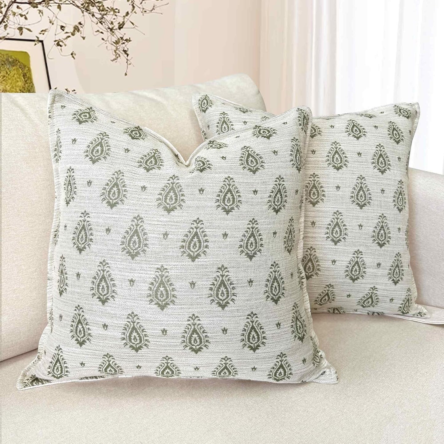 Floral Pillow Covers 20x20 Set of 2 Decorative Throw Pillow Covers Neutral Floral Paisley Farmhouse Pillow Covers for Sofa Couch Bed