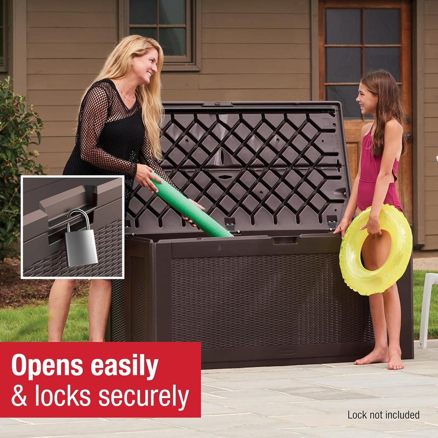 Rubbermaid Extra Large Resin Outdoor Storage Deck Box (134 Gal), Weather Resistant, Brown, Deck Organization for Home/Backyard/Pool Chemicals/Toys/Garden Tools/Porch/Patio Cushions