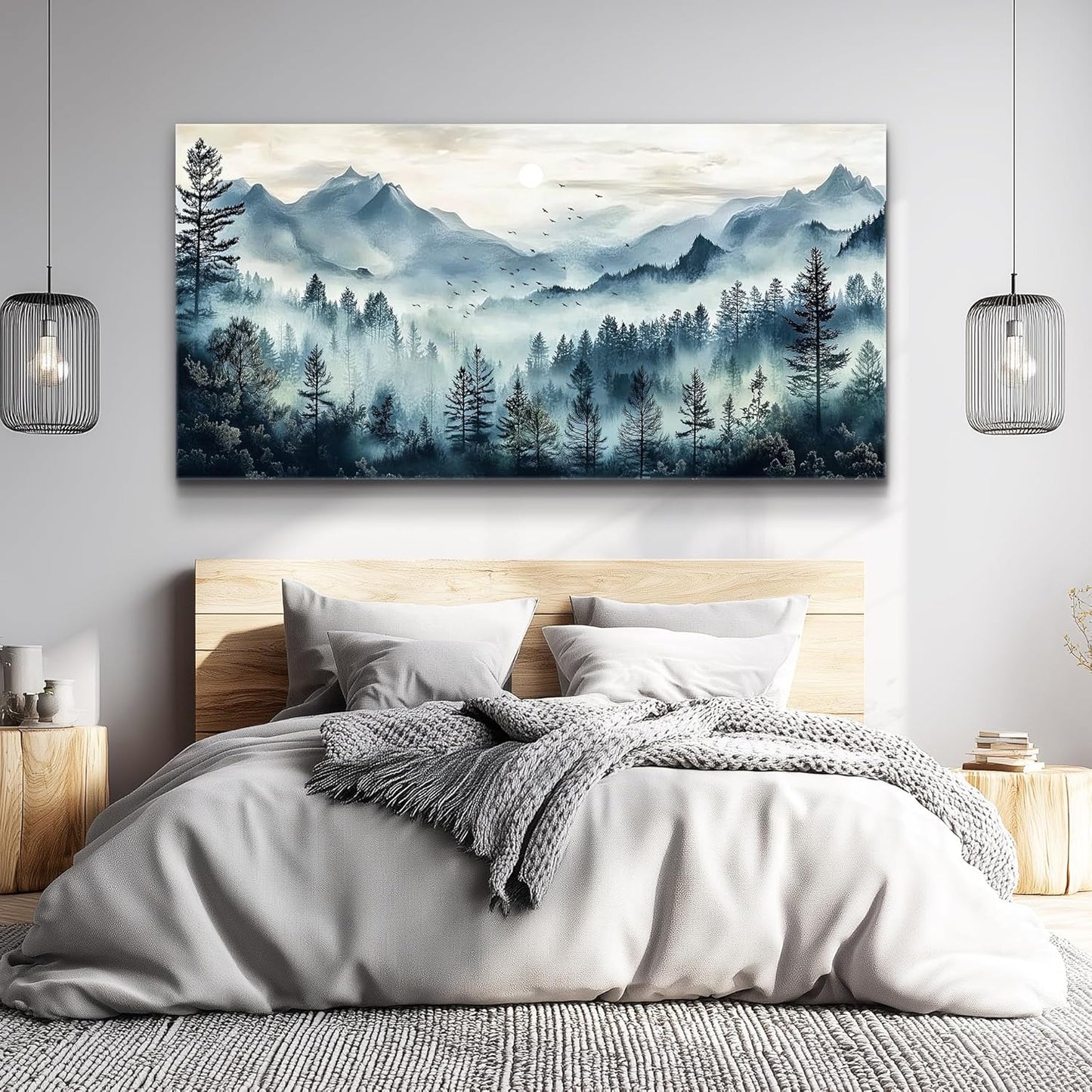 Large Wall Decor for Living Room Canvas Wall Art for Office Wall Decorations for Bedroom Foggy Forest Painting Artwork Room Home Decor 24x48 in