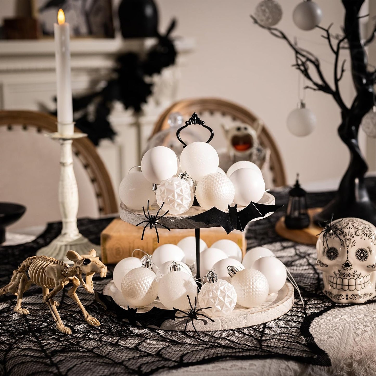 Valery Madelyn Christmas Tree Decorations Ornament Set for Fall Halloween, 50ct 2.36 Inches White Shatterproof Christmas Ball Ornaments Hanging Xmas Holiday Party Decor