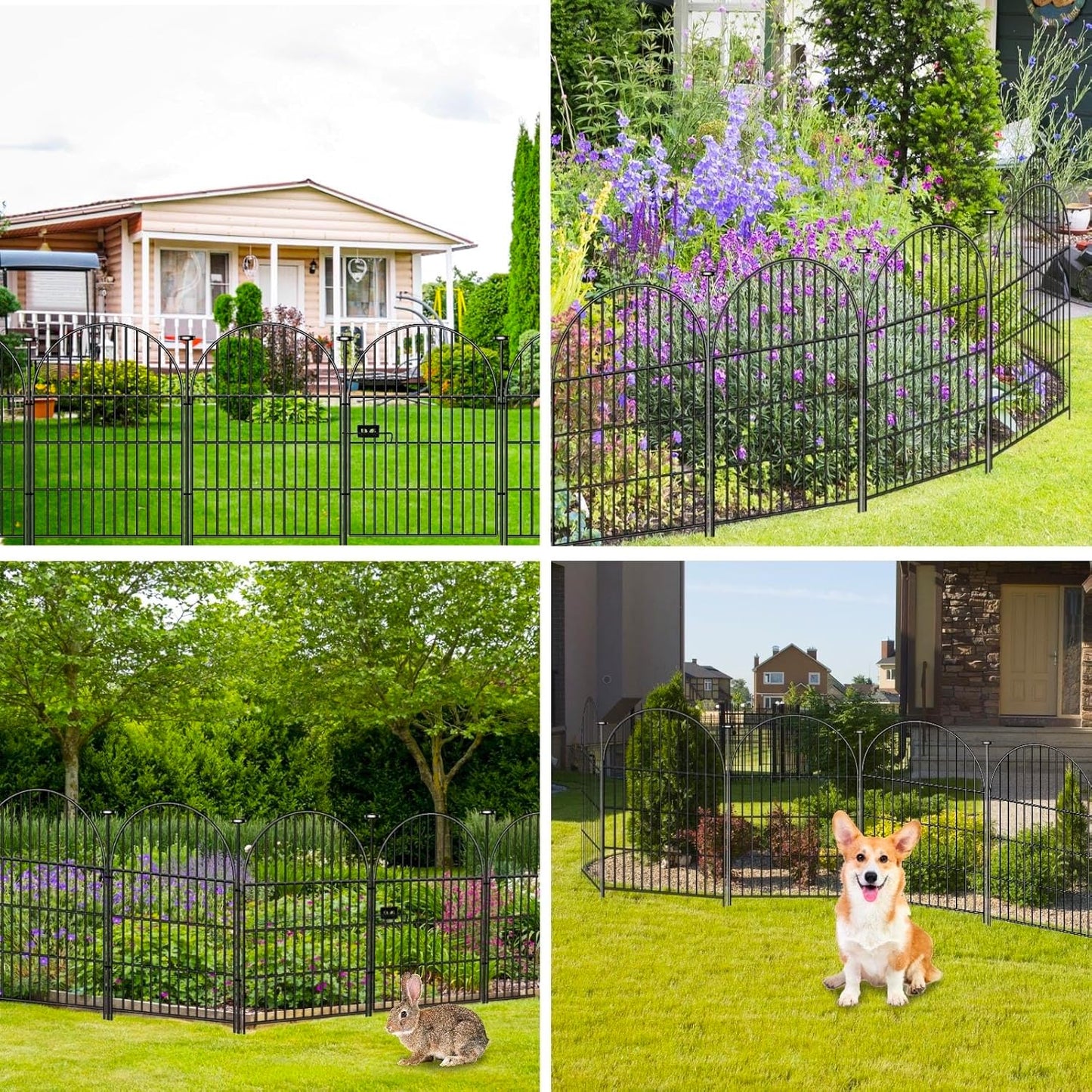 Garden Fencing Animal Barrier 24 Panels, 32 in(H) x 54 Ft(L) No Dig Fences for Dogs, Black Rustproof Metal Wire Garden Fence with Gate, Temporary Dog Fence for Patio Outdoor Yard