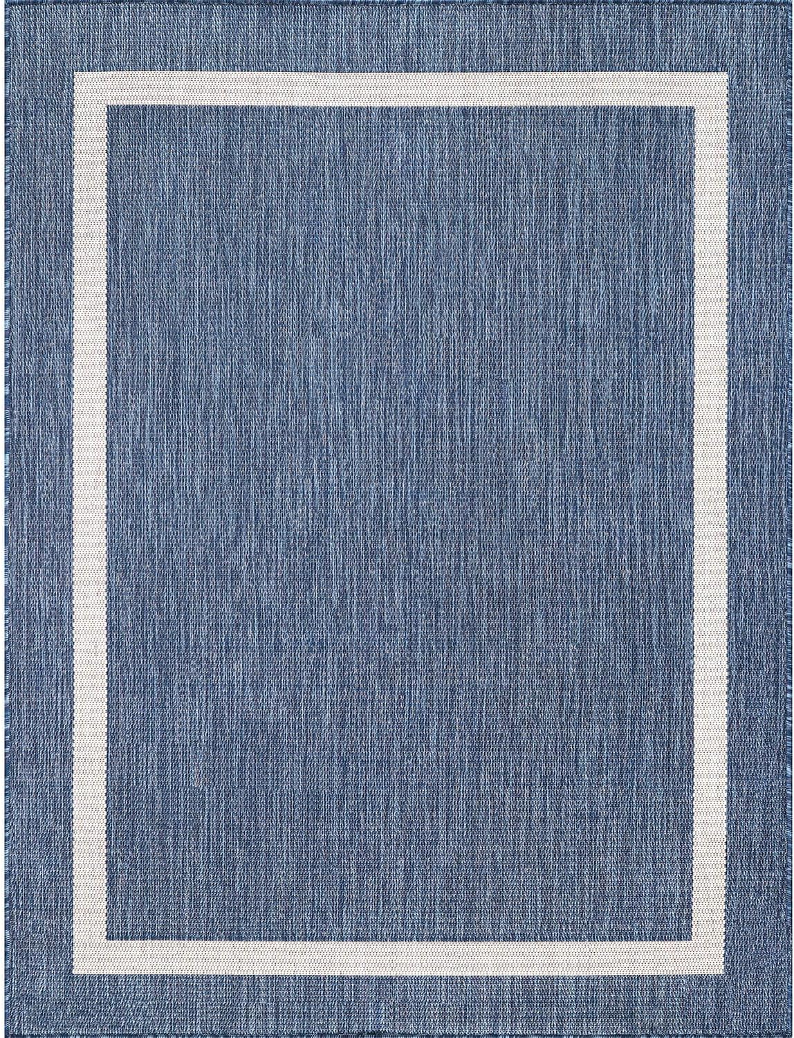 Bordered Outdoor Rug 9x12 Washable Outside Carpet for Indoor Patio Porch Waterproof Easy Cleaning Non Shedding Area Rugs Blue 9 x 12