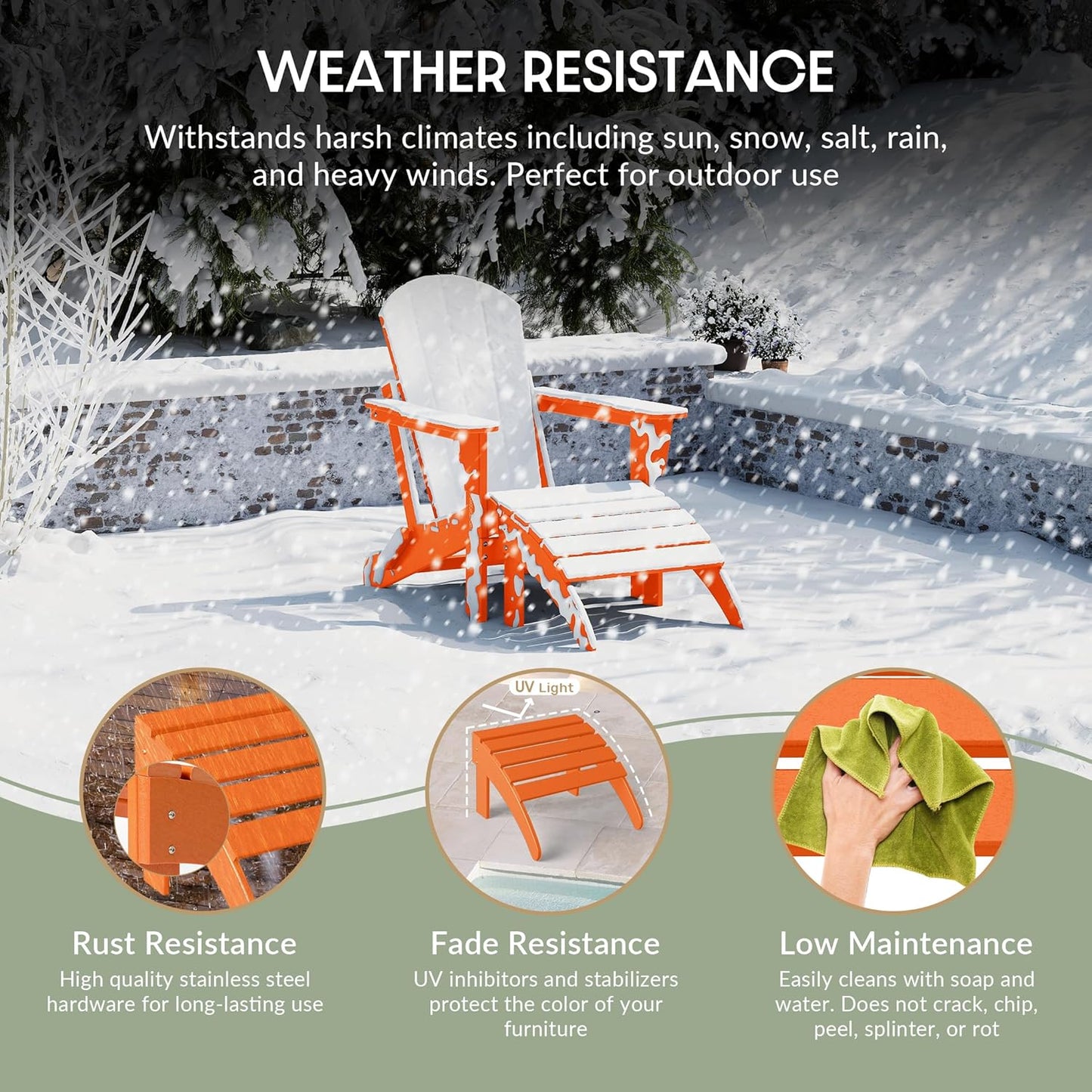 WestinTrends Outdoor Ottoman, Patio Adirondack Ottoman Foot Rest, All Weather Poly Lumber Folding Foot Stool for Adirondack Chair, Widely Used for Outside Porch Pool Lawn Backyard, Orange