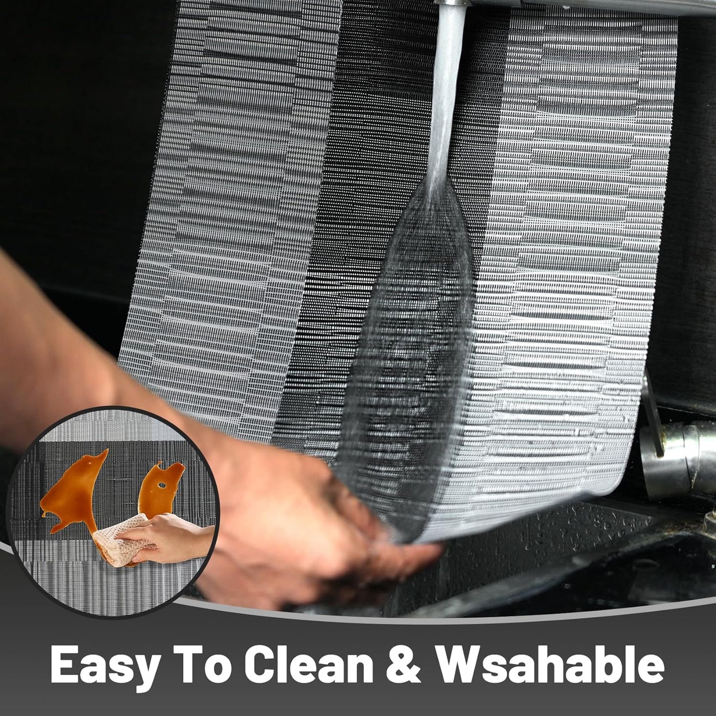 Placemats Set of 12，Non-Slip PVC Weave Table Mats Easy to Clean，Heat Resistant Place Mats for Kitchen Dining Table Decoration Indoor Outdoor，Black Gray